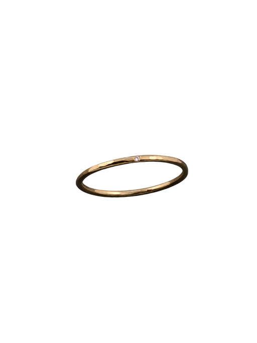 Mon Chéri thin round white diamond hammered gold wedding ring photo