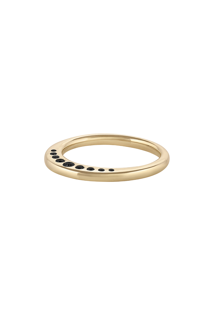 Crescent ring with black diamonds