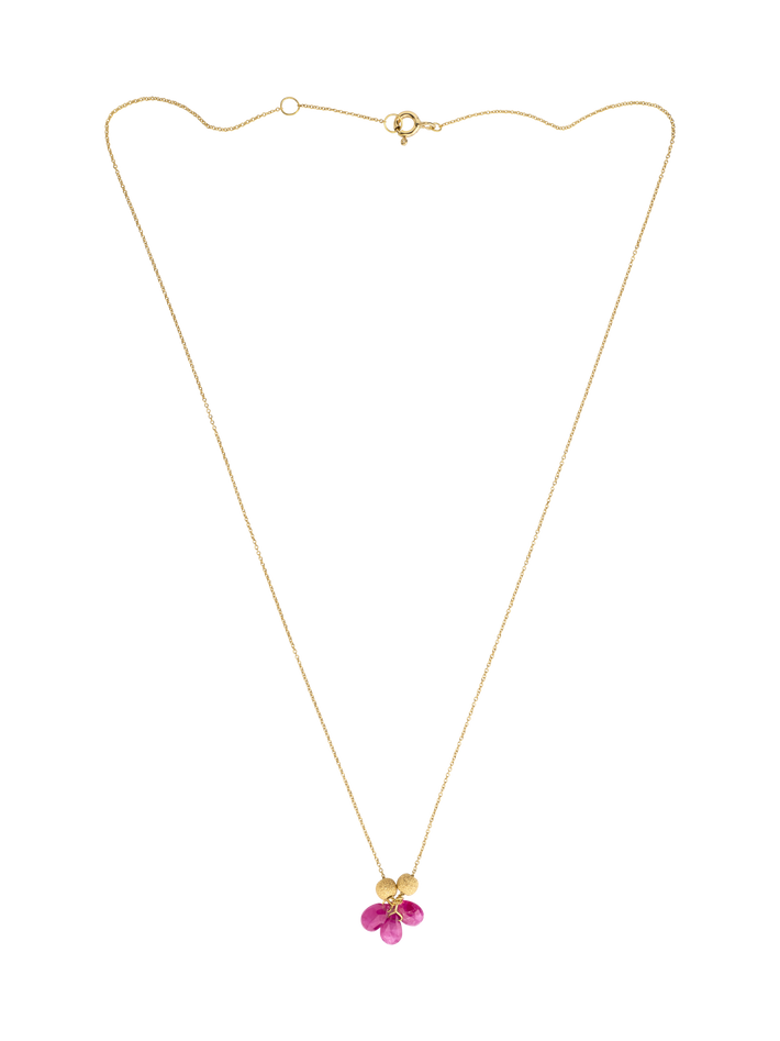 Gold bead and chain necklace with ruby
