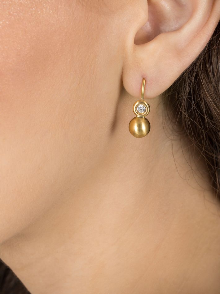 Diamond and gold bead earrings