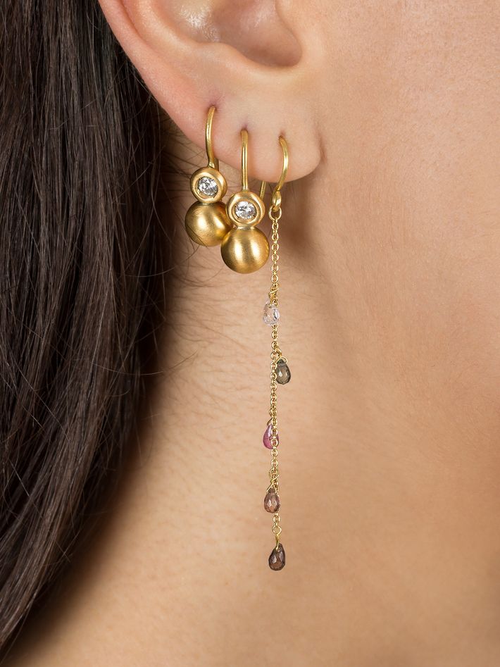 Diamond and gold bead earrings