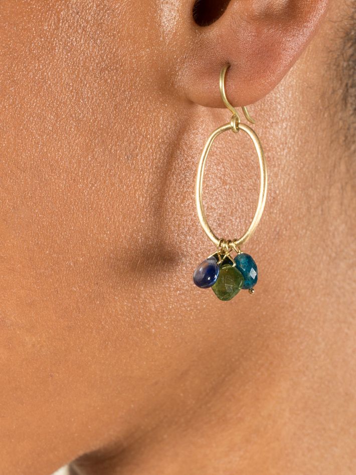 Iolite, tourmaline and gold earrings