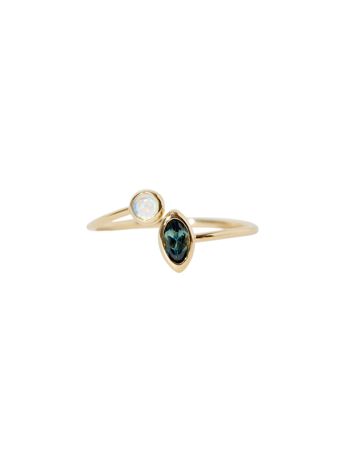 Solar opal and sapphire ring