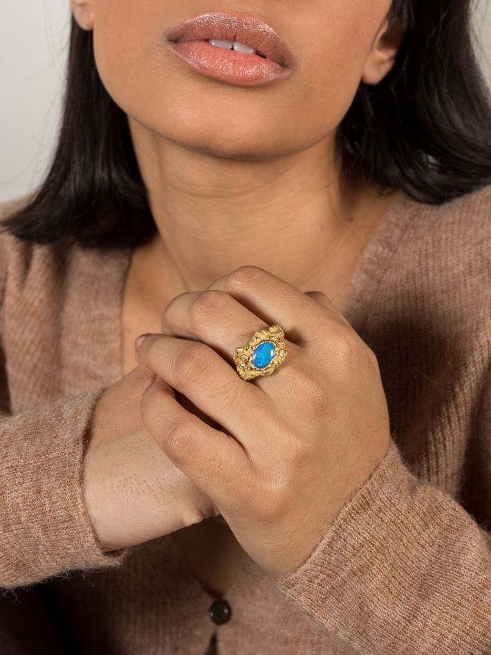 Florid opal and diamond ring