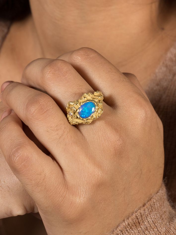 Florid opal and diamond ring