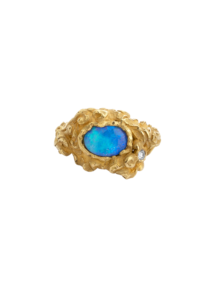 Florid opal and diamond ring