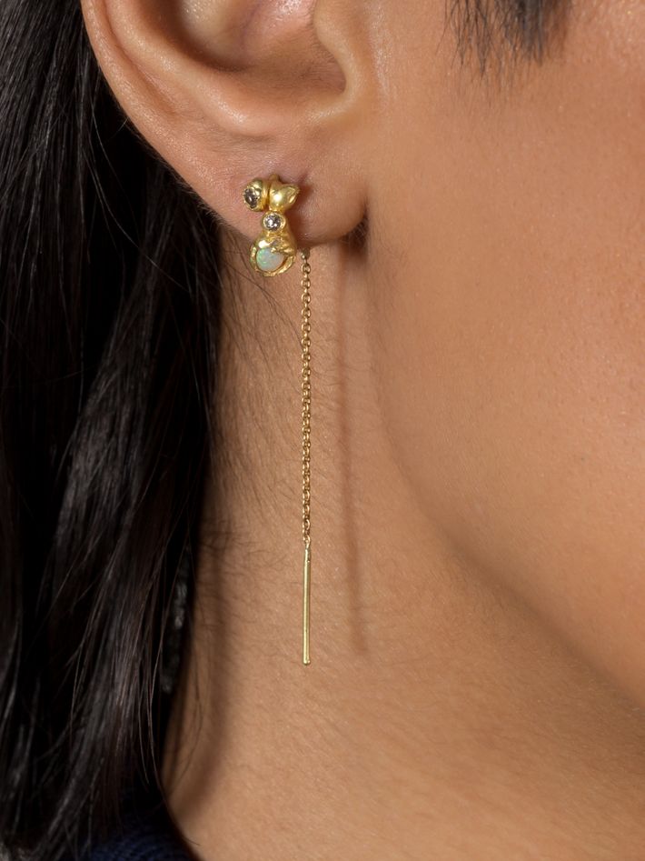 Liquid opal and diamond chain earrings