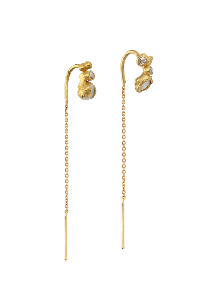 Liquid opal and diamond chain earrings