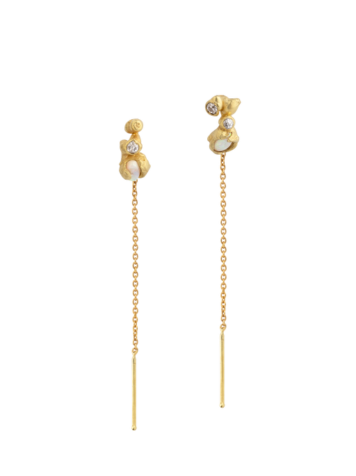 Liquid opal and diamond chain earrings photo