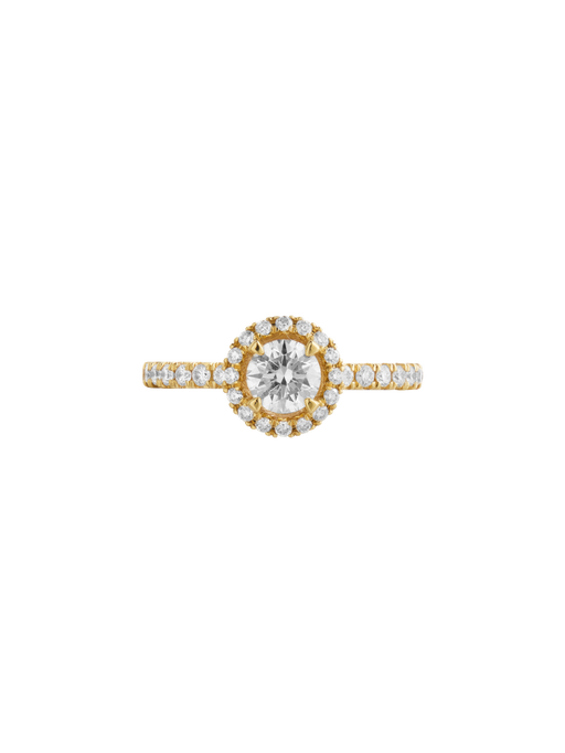 Tiny clash halo engagement ring, ~1,00 ct total, yellow photo