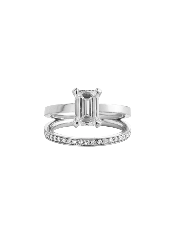 Reflection ring, emerald cut diamond, 2,11 ct total, white