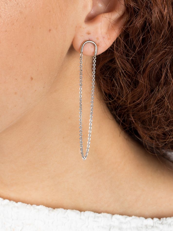 Norah long single earring in 18k white gold