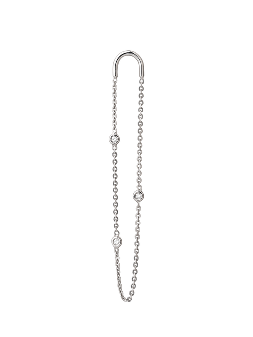 Norah long single earring in 18k white gold with 3 white diamonds photo