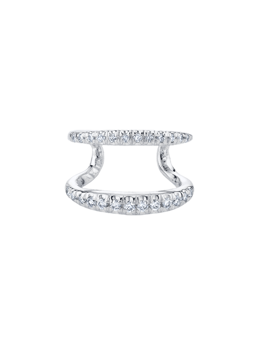 Twin tusk ear cuff with double line pavé white diamonds in white gold photo