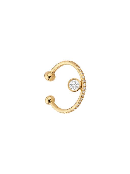Disc ear cuff with floating diamond and pavé white diamonds photo