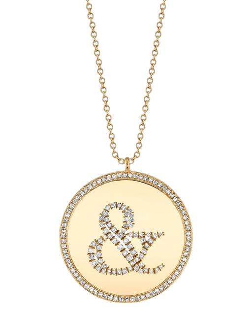 Ampersand Disc Necklace with White Pavé Diamonds photo