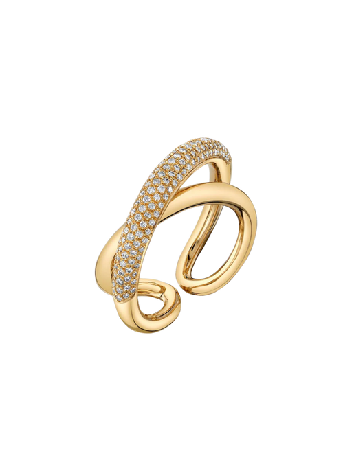 Twisted ring with white pavé diamonds photo