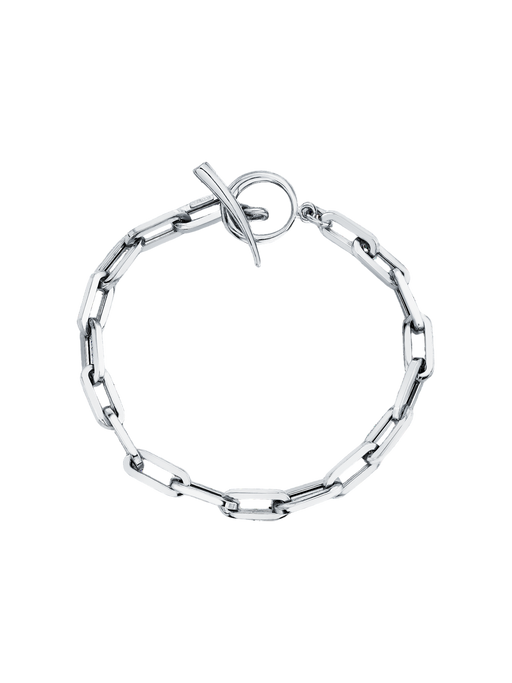 Rectangular link chain bracelet with tusk clasp sterling silver photo