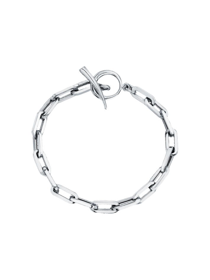 Rectangular link chain bracelet with tusk clasp sterling silver