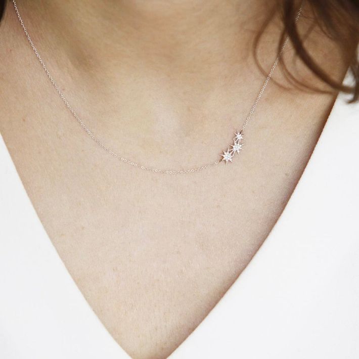 Triple star necklace with white pavé diamonds