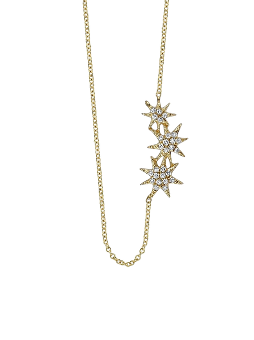 Triple star necklace with white pavé diamonds photo