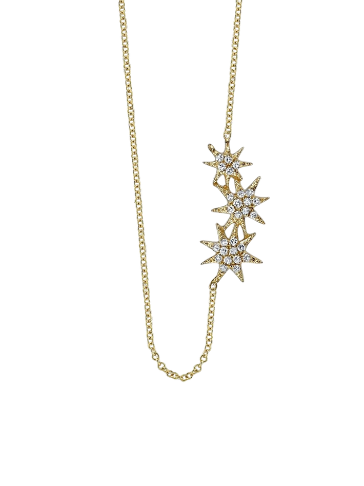 Triple star necklace with white pavé diamonds