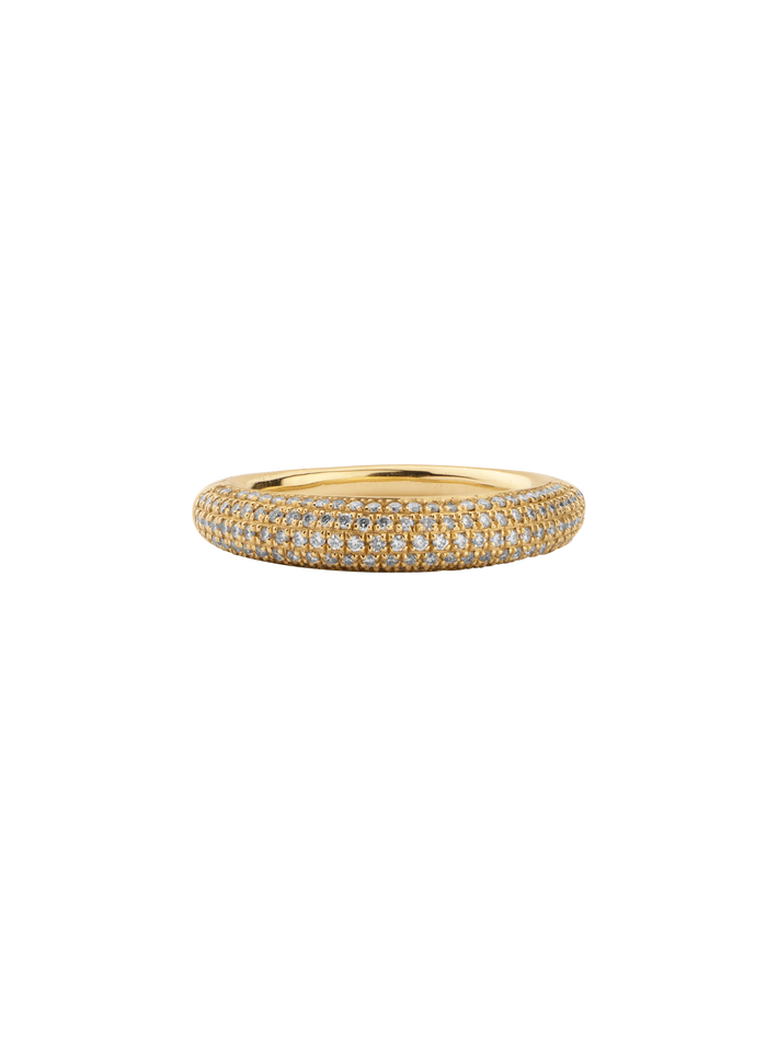 Rising tusk ring with half white pavé diamonds