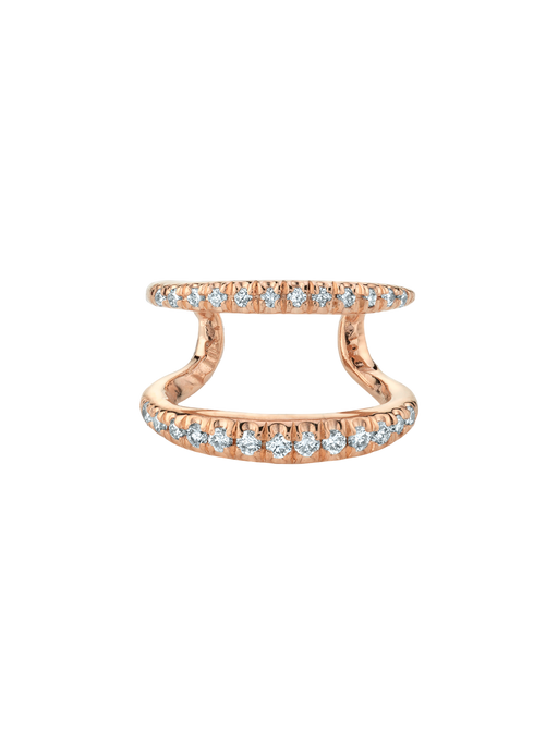 Twin tusk ear cuff with double line pavé white diamonds 14 rose gold photo