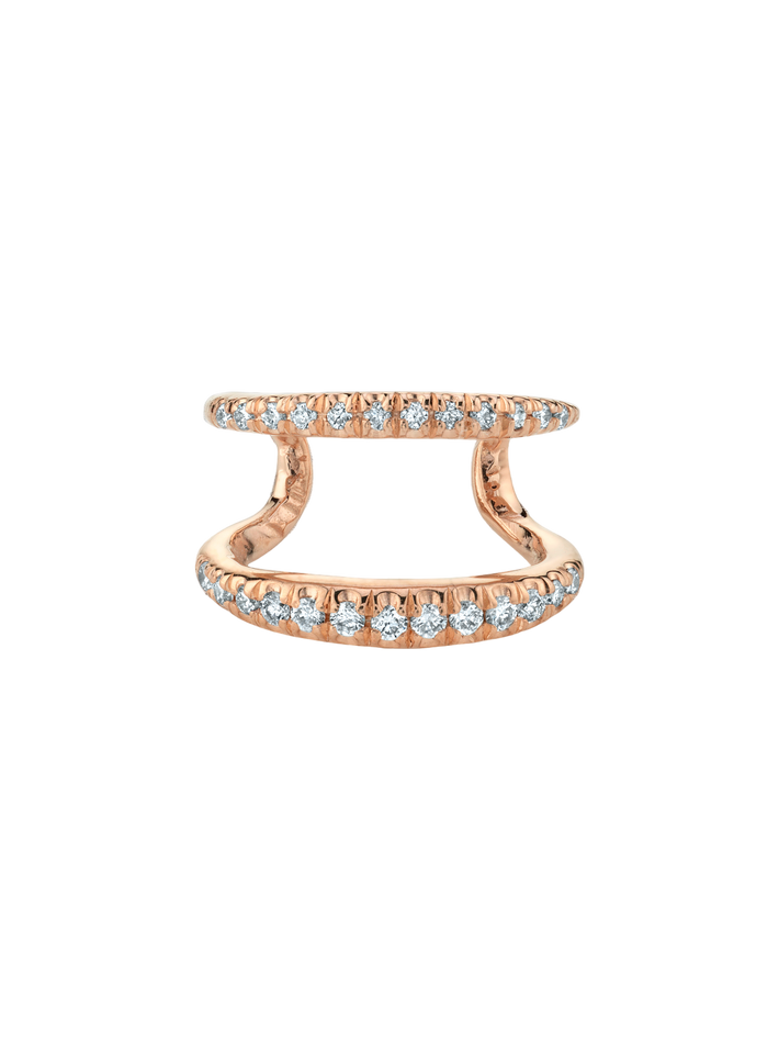 Twin tusk ear cuff with double line pavé white diamonds 14 rose gold