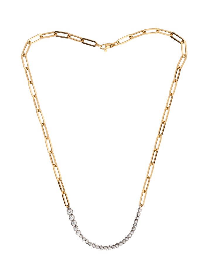 Ascending diamonds tennis necklace on rectangular chain