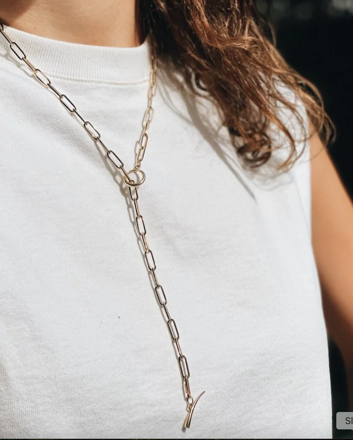 Rectangular link chain necklace with tusk clasp sterling silver