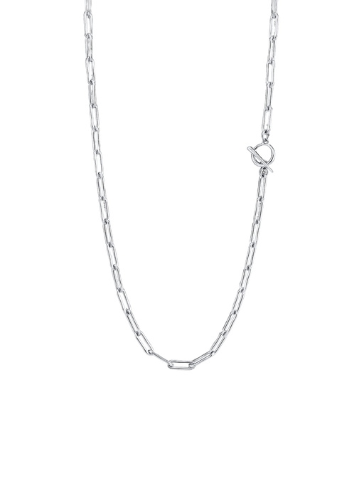 Rectangular link chain necklace with tusk clasp sterling silver photo