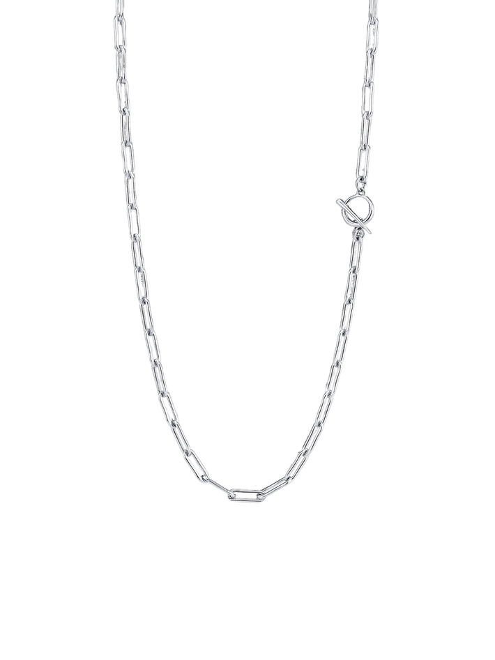 Rectangular link chain necklace with tusk clasp sterling silver