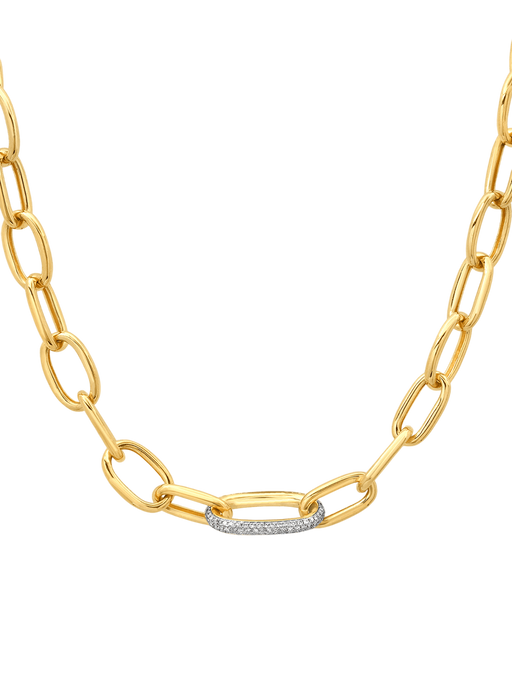 Long rectangular chain necklace with white pavé diamond link photo