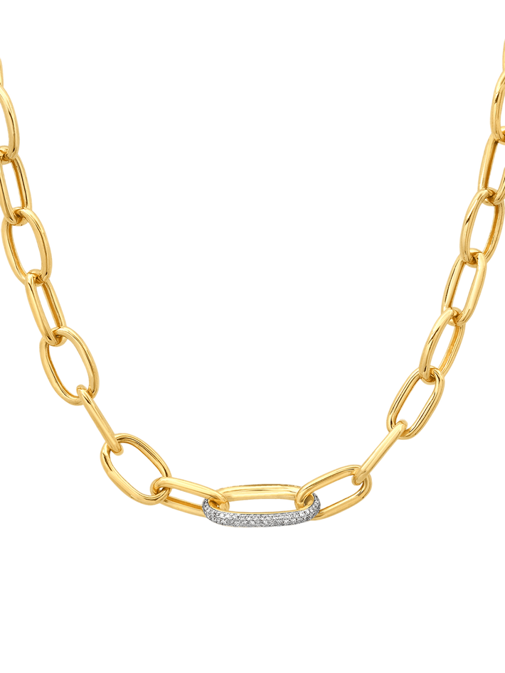 Long rectangular chain necklace with white pavé diamond link