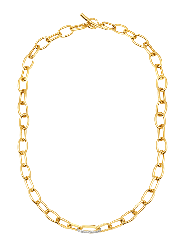 Long rectangular chain necklace with white pavé diamond link