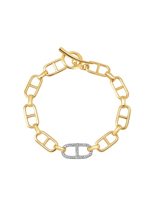 Stirrup chain bracelet with pave stirrup link and tusk clasp photo