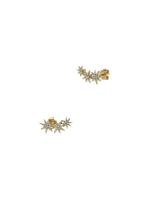 Triple star earrings with white pavé diamonds photo