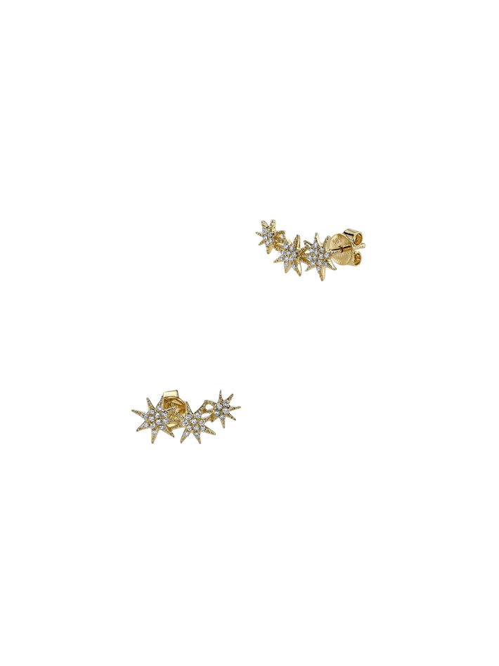 Triple star earrings with white pavé diamonds