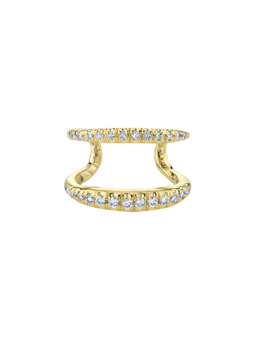 Twin tusk ear cuff with double line pavé white diamonds 14 yellow gold photo