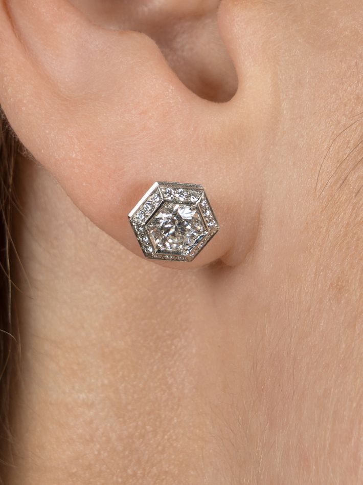 Hex bevel diamond stud earrings