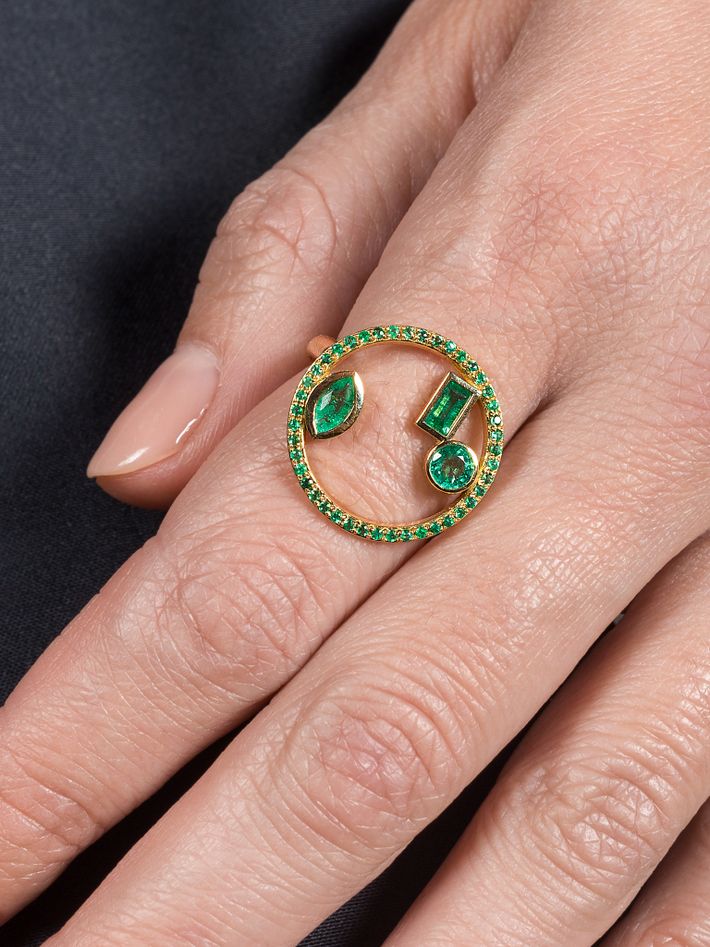 Project 2020 ring with emeralds