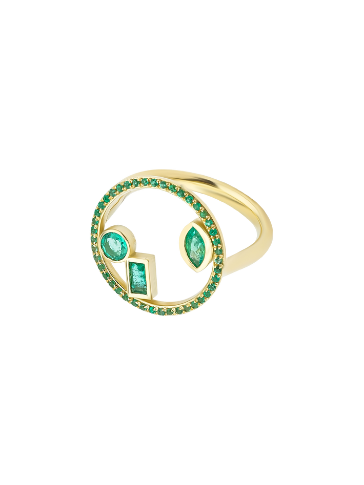 Project 2020 ring with emeralds