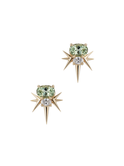 14ct yellow gold green tourmaline and diamond spike earrings  photo