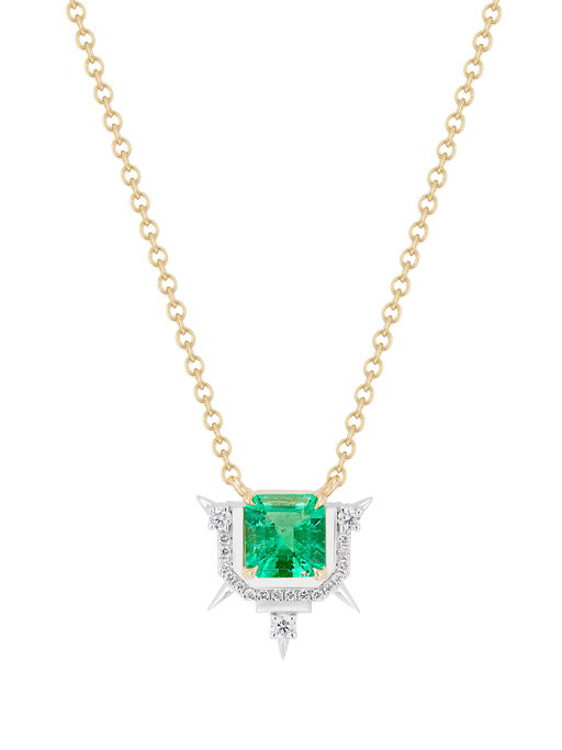 18ct gold muzo emerald & diamond spike pendant necklace photo