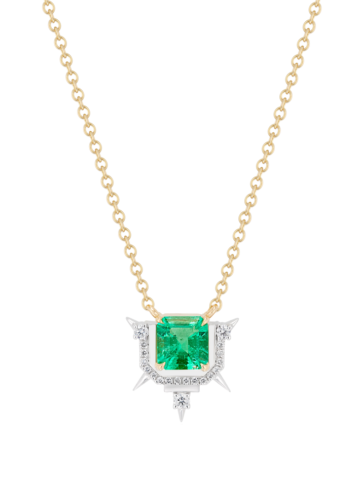 18ct gold muzo emerald & diamond spike pendant necklace