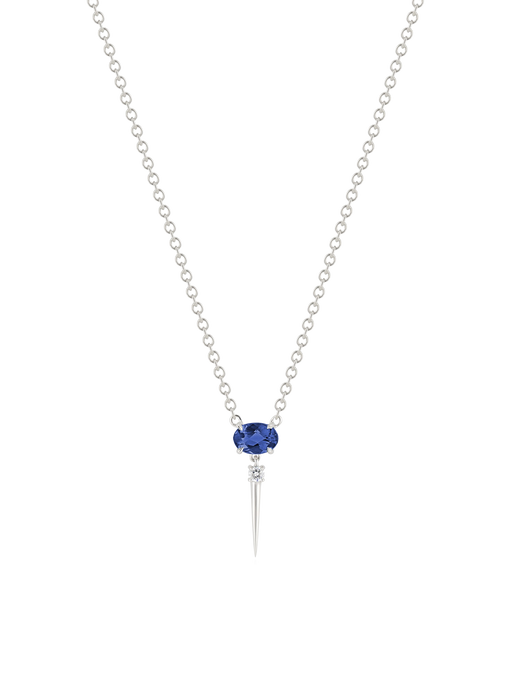 14ct white gold blue sapphire and diamond drop necklace photo