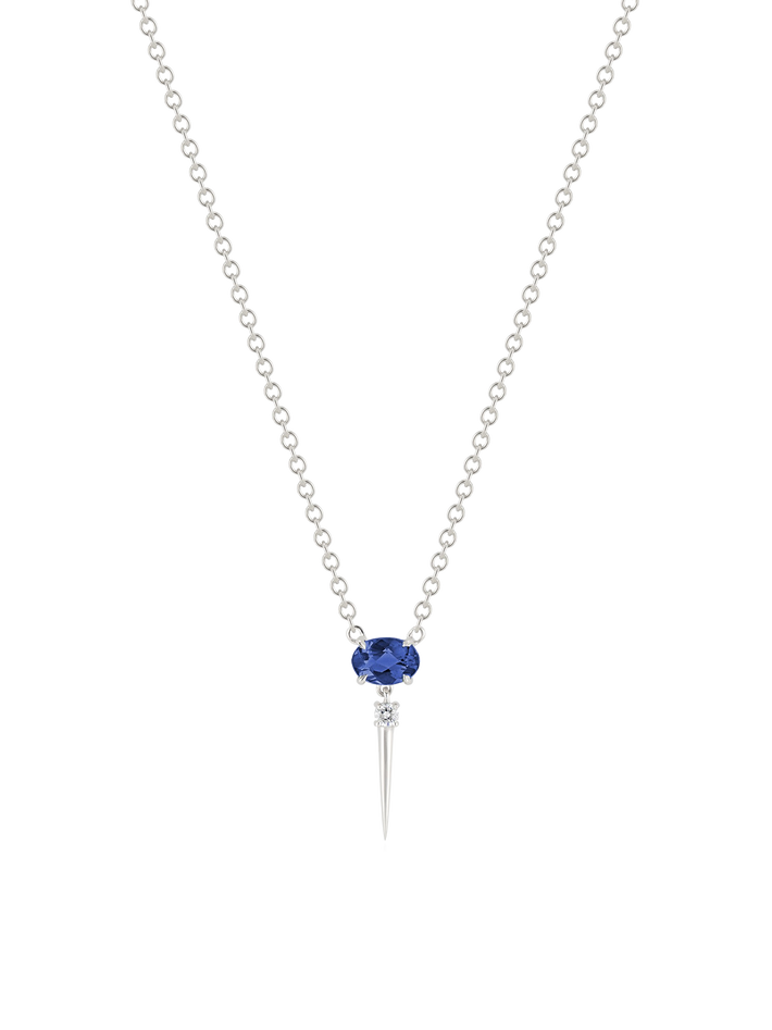 14ct white gold blue sapphire and diamond drop necklace