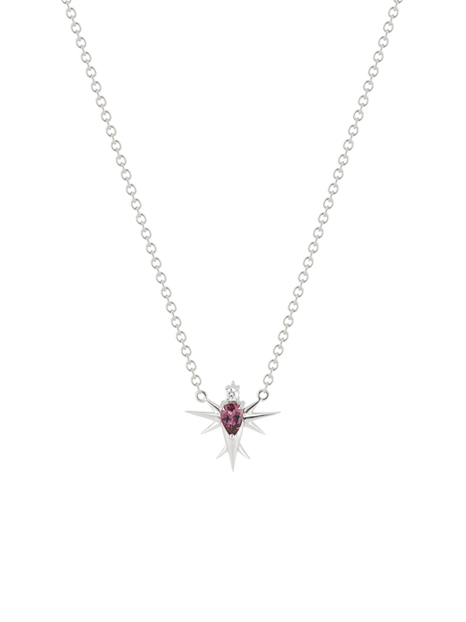 14ct white gold - pink tourmaline and diamond bird necklace photo