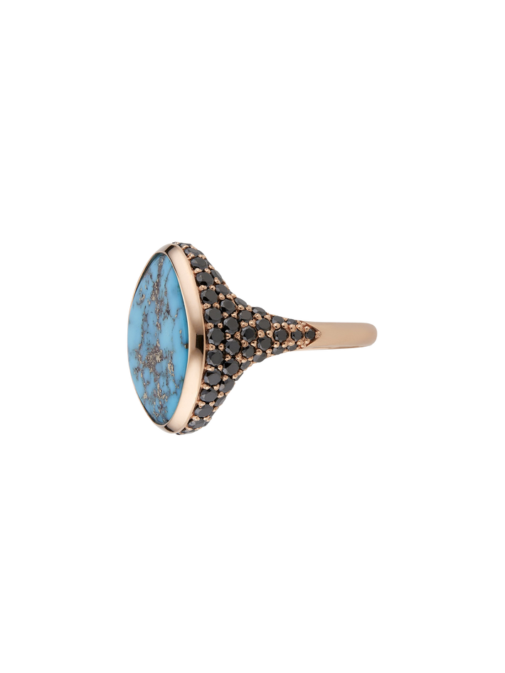 14ct rose gold turquoise and black diamond ring